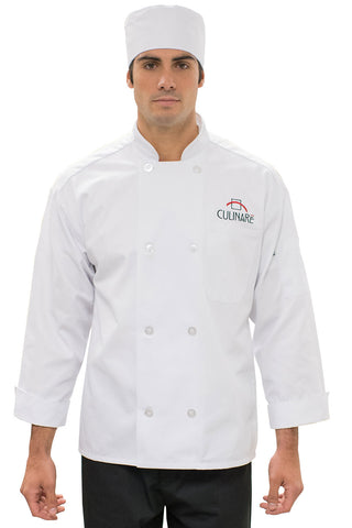 Unisex Casual Long Sleeve Chef Coat 8 Buttons White Color