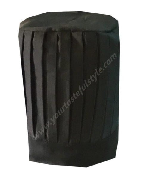 black chef pleated tall hat, fabric chef tall, high-quality chef tall hat