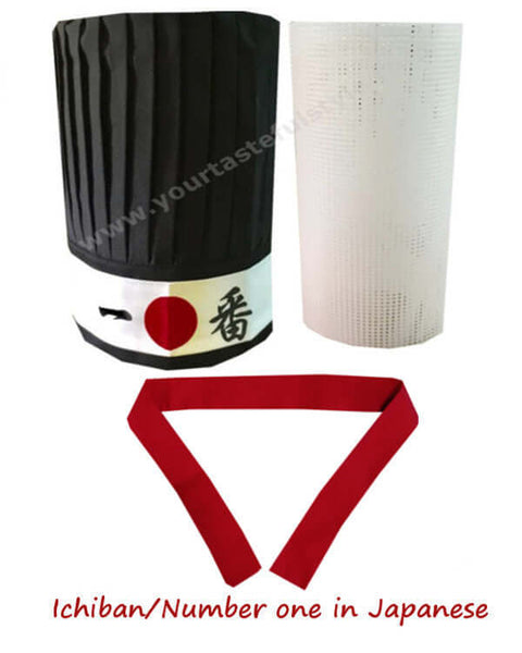 Japanese Teppanyaki chef hat set, custom made Teppanyaki chef tall hat set