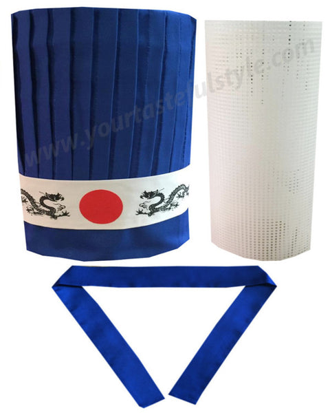 Hibachi Chef Hats with tie, and Mesh or Plastic Canvas