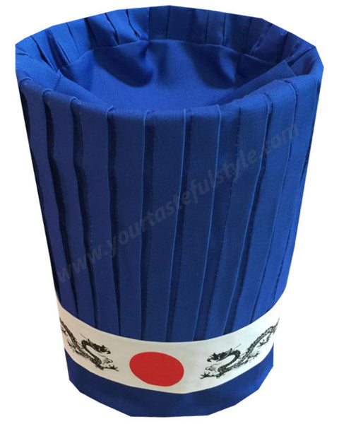 blue hibachi chef hat and headband, hibachi chef tall hat and headband