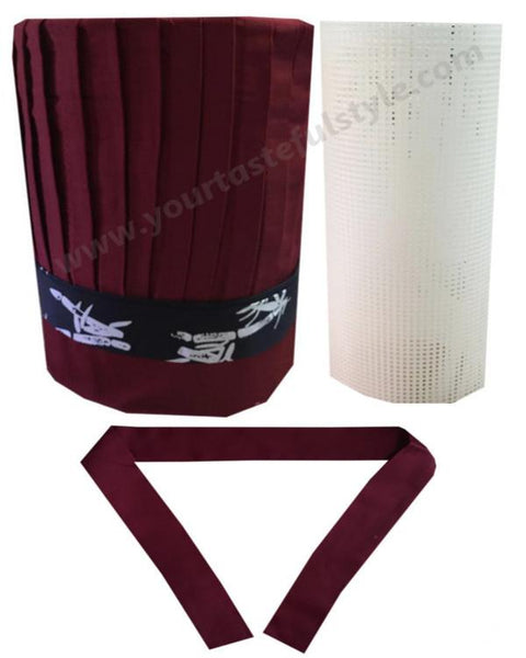Hibachi chef tall hat and headband set, chef tall hat set