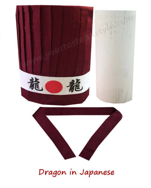 Burgundy Hibachi chef hat and headband, hibachi chef tall hat, headband