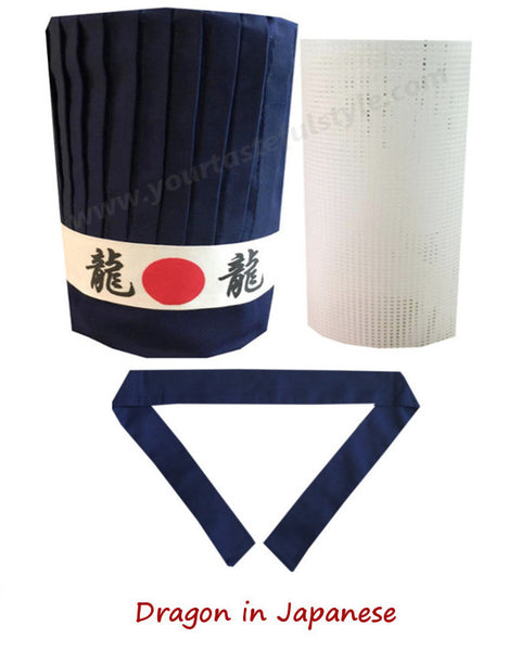 Navy Blue chef tall hat set, Teppanyaki chef tall hat set