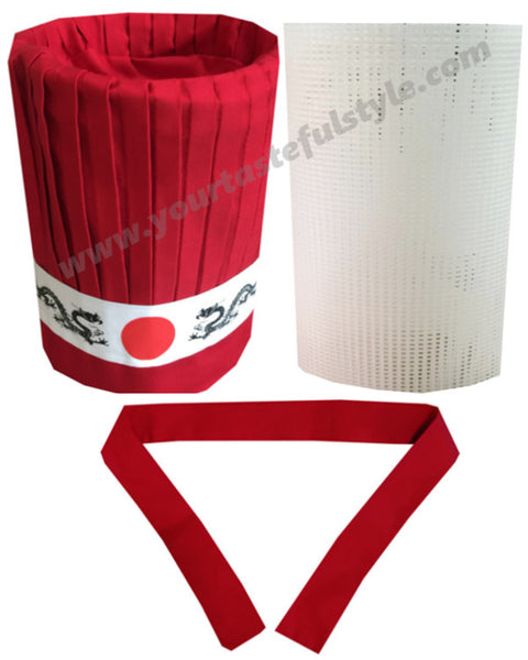 Red hibachi chef hat sets, Teppanyaki chef hat set, Japanese grill chef hat set