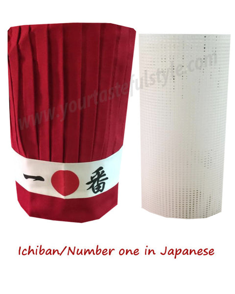 Red hibachi tall hat set, hibachi chef tall hat, hibachi hat sets