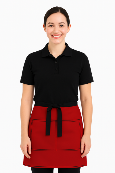 red apron, red bistro apron, bistro aprons, waitress apron, waiter apron, front house red apron, kitchen chef red apron