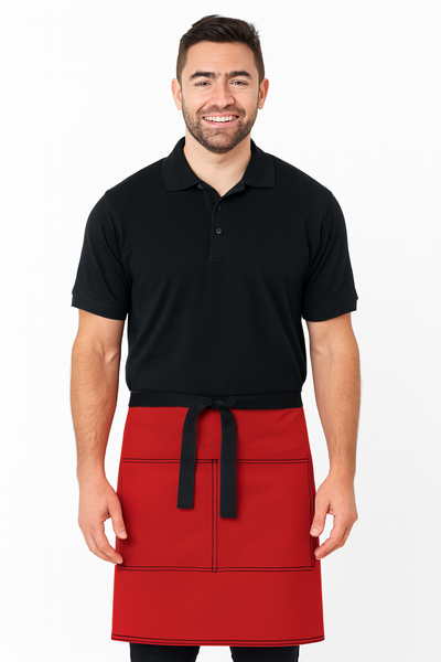 red chef apron, red chef bistro apron, chef aprons, front house aprons, bistro aprons