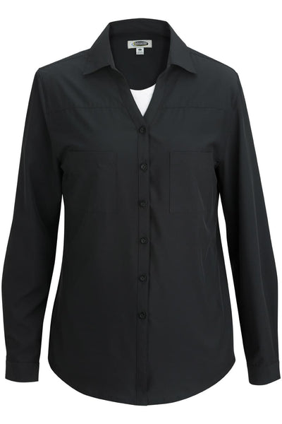 black blouse, long sleeve blouse, poplin shirt for women