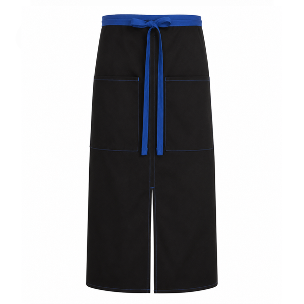 Black Heavy Duty Bistro Apron for Café, Bakery & Restaurant with Blue Color Blocked