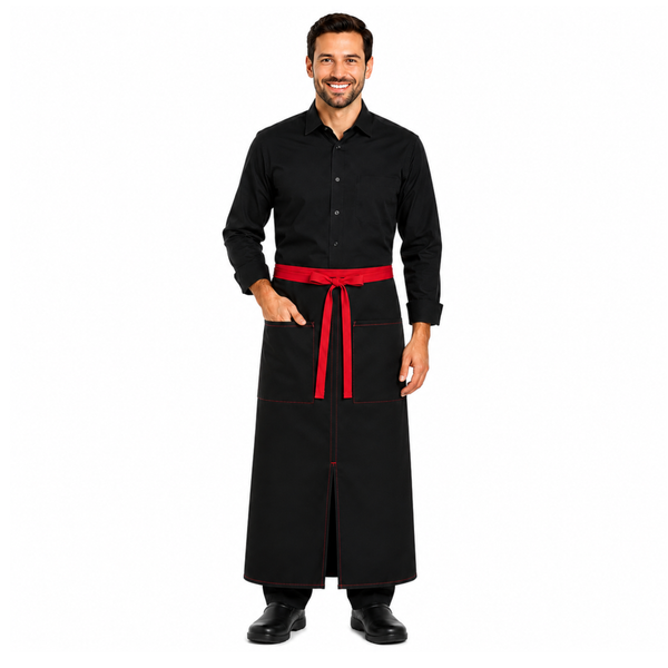 black and red bistro apron, hotel diner server apron, kitchen chef bistro apron