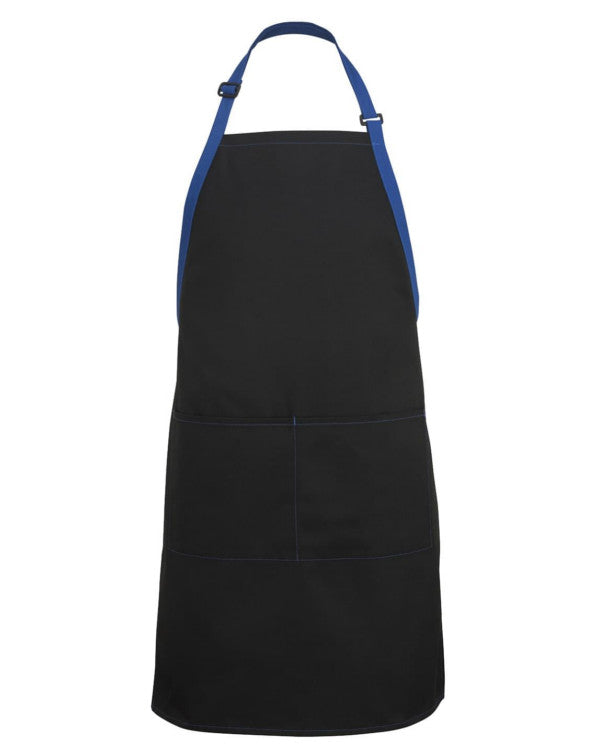 BIB APRON, black and blue apron, aprons, two pockets bib apron, bib apron with pockets