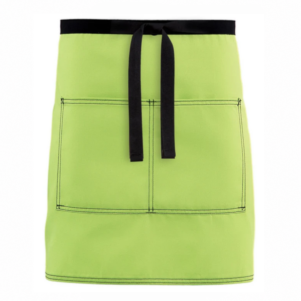 Commercial-grade bistro waist apron with spacious pockets and reinforced webbing.