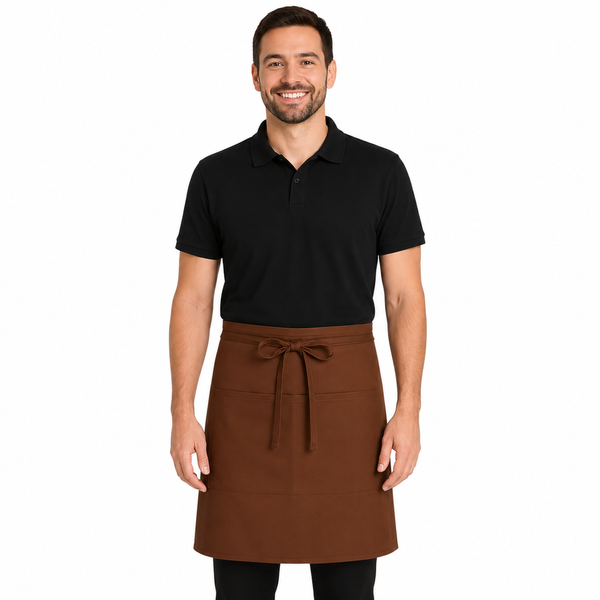 brown color bistro apron, bistro apron, half bistro aprons, front house bistro apron, front house apron, kitchen chef apron, kitchen bistro apron