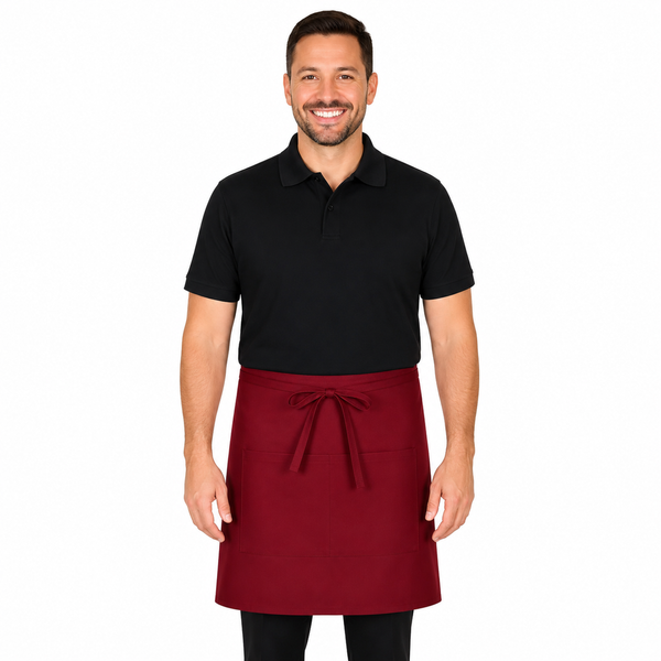 burgundy bistro apron, restaurant server bistro apron, bistro aprons, front house bistro apron, front house apron, kitchen chef apron, kitchen chef bistro aprons