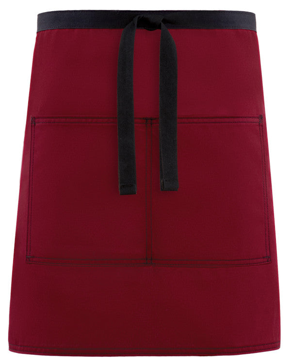 bistro apron, half bistro apron, burgundy and black bistro apron