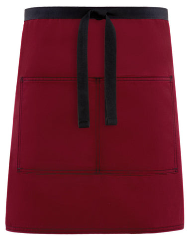 bistro apron, half bistro apron, burgundy and black bistro apron