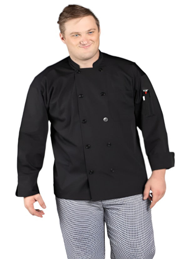 black chef coat, mesh back chef coat
