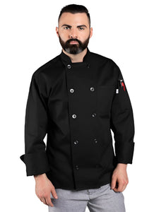 Classic full cut chef coat with 10 matching buttons Black Color