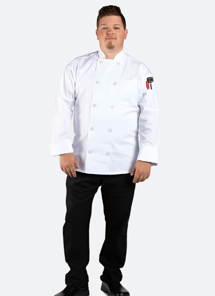 white classic long sleeve chef coat, classic chef coat