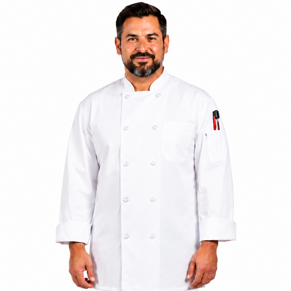 white classic long sleeve chef coat, classic chef coat