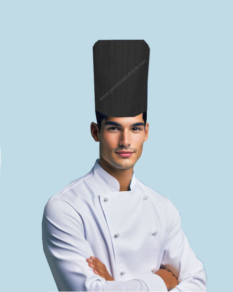 Black chef tall hat, black chef pleated hat, black chef hat