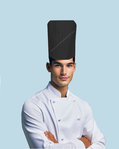 Black chef tall hat, black chef pleated hat, black chef hat