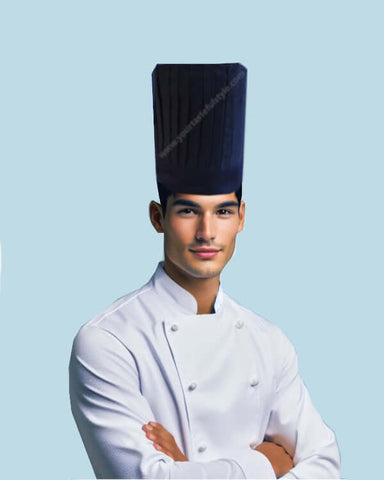 dark blue chef pleated hat, dark blue chef hat