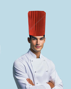 Orange chef tall hat, Orange chef pleated hat,