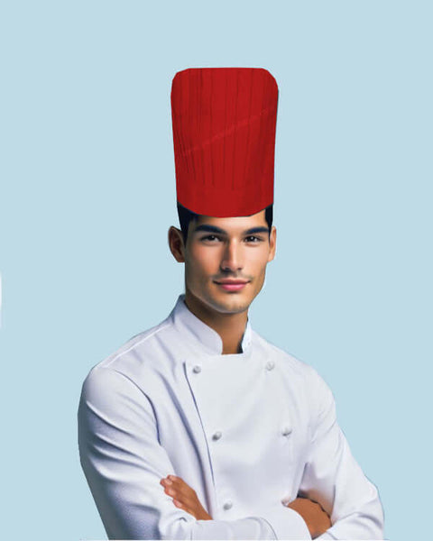 Red chef tall hat, Red chef pleated tall hat, chef hat
