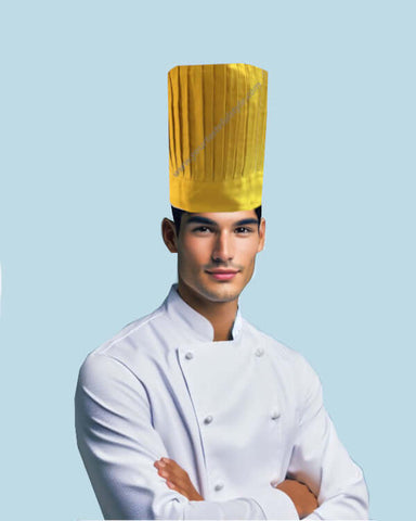 Yellow chef pleated tall hat, yellow chef hat