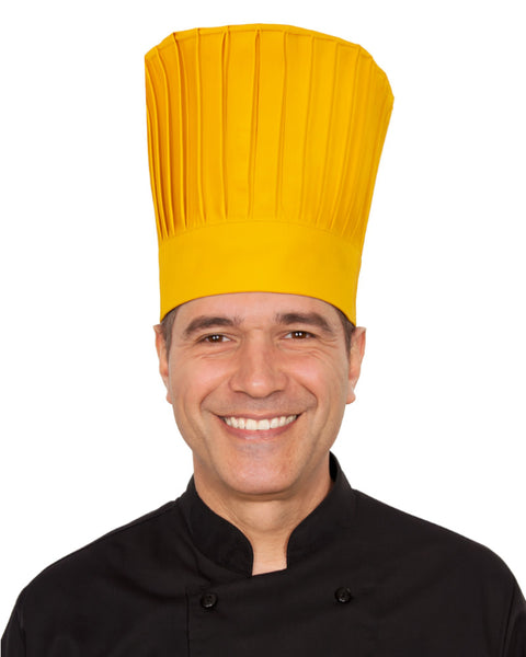Classic pleated chef tall hat in solid yellow