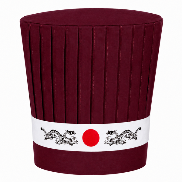 Japanese hibachi chef tall hat set, Hibachi chef uniforms, Hibachi chef hat set, burgundy hibachi chef hat set, hibachi chef hat and dragon headband