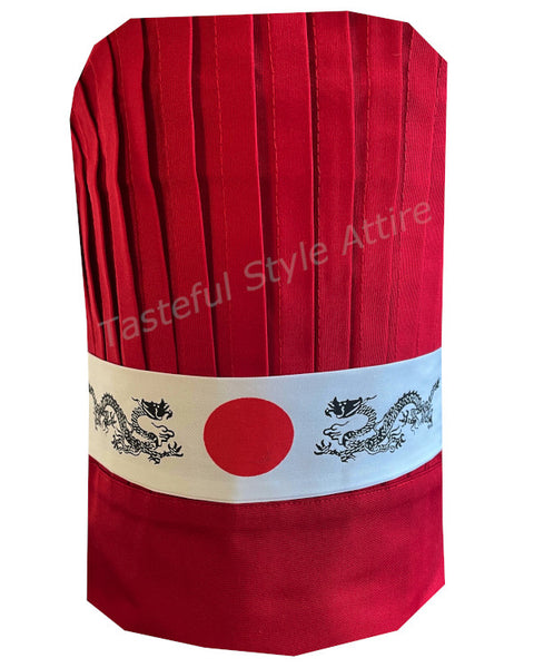 red hibachi chef tall hat set, red chef tall hat set