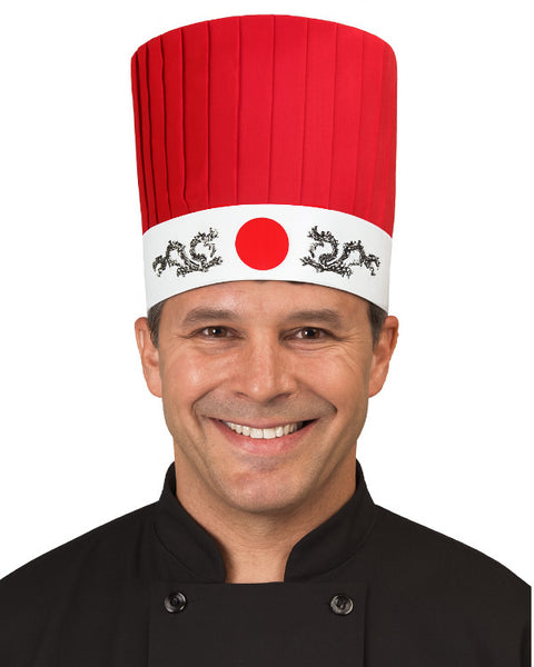 red hibachi chef tall hat set, red chef tall hat set, Hibachi chef hat set, Hibachi chef uniform