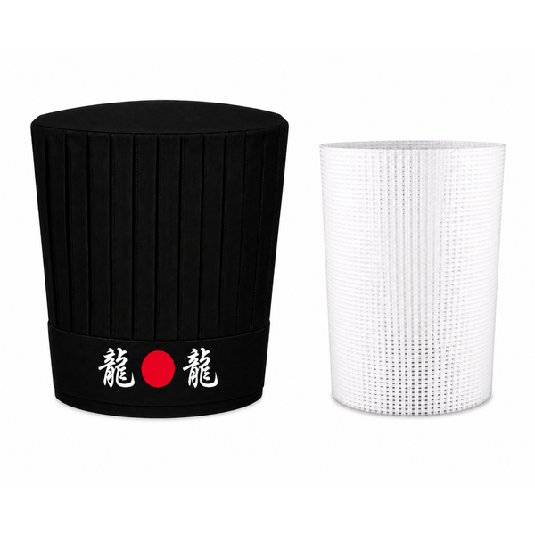 Hibachi restaurant chef hat set with Dragon Japanese headband and plastic hat support insert