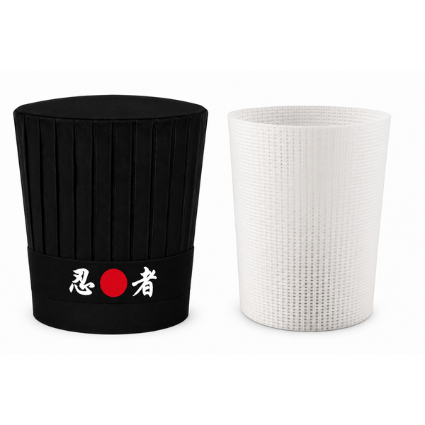 Hibachi chef uniform tall hat with Japanese headband and insert