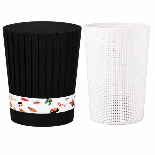 3-piece Hibachi chef hat set with Japanese headband and hat support insert