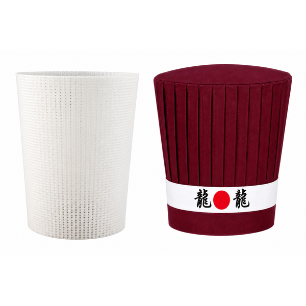 Tall Hibachi chef hat with Japanese headband and plastic support insert