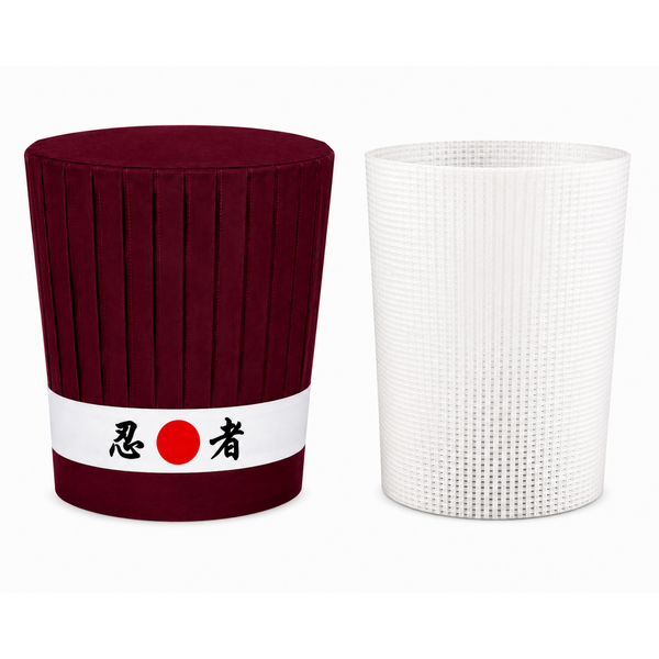 Adjustable tall Hibachi chef hat with Japanese printed headband