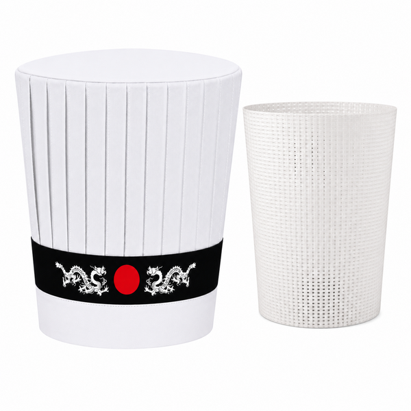 3-piece Hibachi chef hat set with Japanese headband and hat support insert