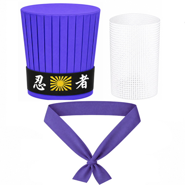 purple Japanese chef hat with Ninja headband and matching chef necktie
