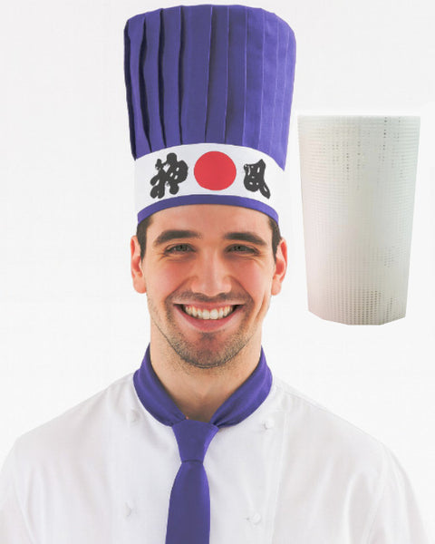 Hibachi chef tall hat and headband set, chef tall hat set