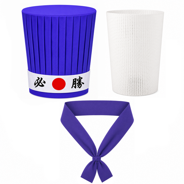 Purple Japanese chef hat with Victory headband and matching chef necktie