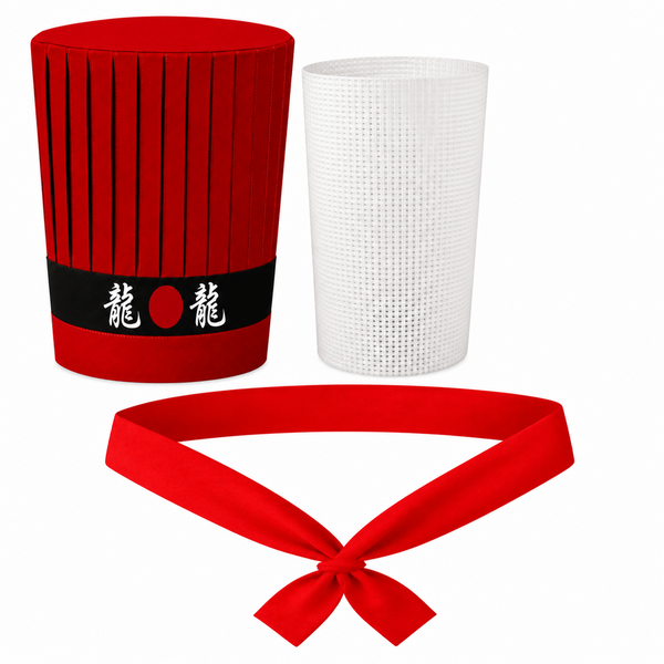 Japanese chef hat with Divine Wind headband and matching chef necktie