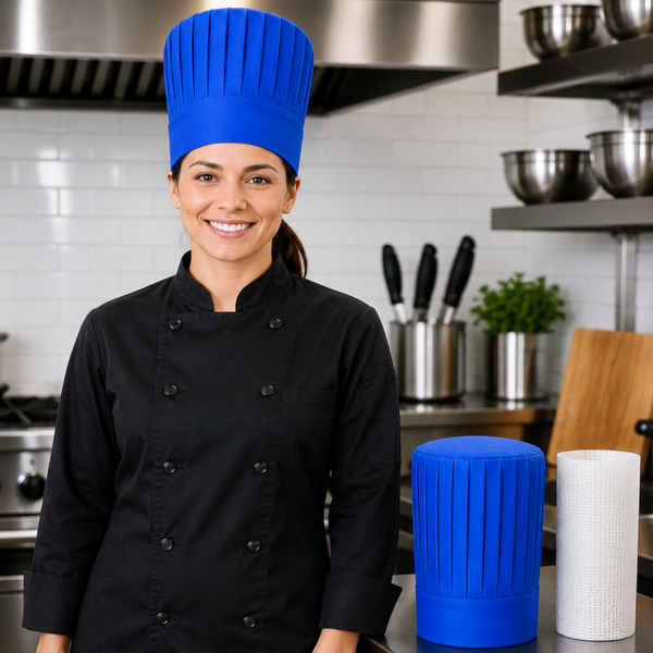 Blue tall chef hat with hat support insert set, Hibachi blue chef hat set