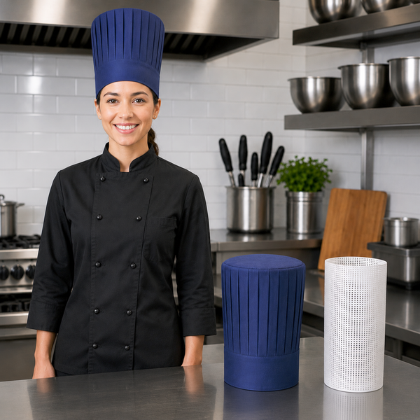 Navy Blue Tall Chef Hat with Support Insert Net for Hibachi, Teppanyaki and Restaurant Chefs