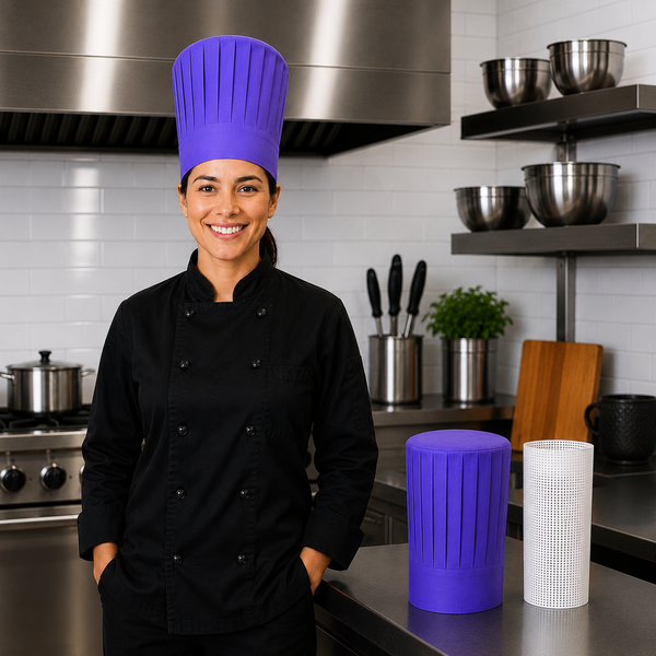 Purple Tall Chef Hat with Support Insert Net for Hibachi, Teppanyaki and Restaurant Chefs