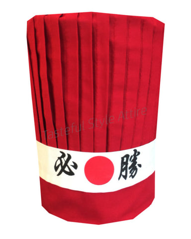 Hibachi Chef Tall Hat With Ninja Headband - Red 12-inch Professional Japanese Cooking Hat