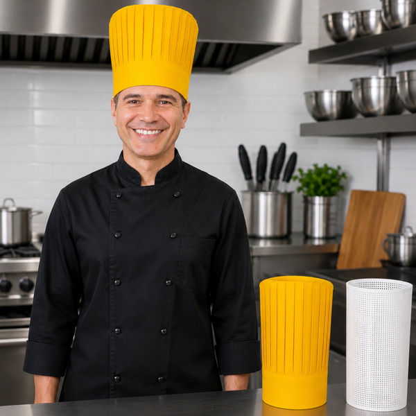 Yellow Tall Chef Hat with Support Insert Net for Hibachi, Teppanyaki and Restaurant Chefs